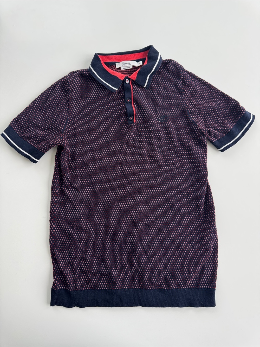 BONPOINT Boys Navy Polo sweater with pindots, size 12